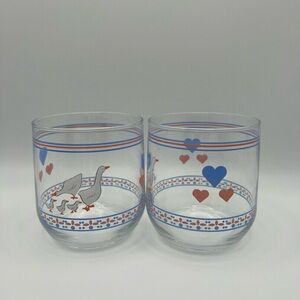 Luminarc Hearts & Geese ~ Set of 2 Vintage Drinking Glass